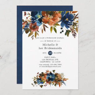 Ginger en Navy Floral Bridesmaids Luncheon Kaart