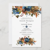 Ginger- en Navy Floral Engagement Party Kaart (Voorkant)