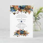 Ginger- en Navy Floral Engagement Party Kaart (Staand voorkant)