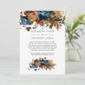 Ginger- en Navy Floral Reduced Wedding Guest List Aankondiging (Staand voorkant)