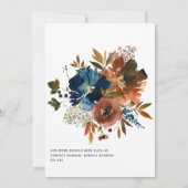 Ginger- en Navy Floral Reduced Wedding Guest List Aankondiging (Achterkant)