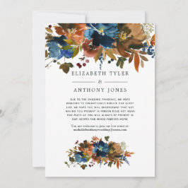 Ginger- en Navy Floral Reduced Wedding Guest List Aankondiging