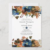 Ginger- en Navy Floral Wedding Couples Shower Kaart (Voorkant)