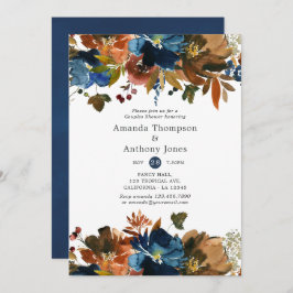 Ginger- en Navy Floral Wedding Couples Shower Kaart