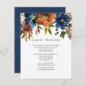 Ginger- en Navy Floral Wedding Guest - Gegevens Informatiekaartje (Voorkant / Achterkant)