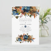 Ginger en Navy Floral Wedding Kaart (Staand voorkant)