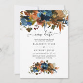 Ginger en Navy Floral Wedding New Date Kaart (Voorkant)