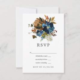 Ginger en Navy Floral Wedding RSVP Kaartje
