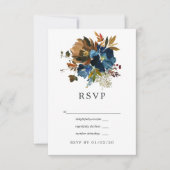 Ginger en Navy Floral Wedding RSVP Kaartje (Voorkant)