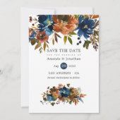 Ginger en Navy Floral Wedding Save The Date (Voorkant)