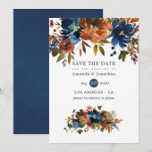 Ginger en Navy Floral Wedding Save The Date (Voorkant / Achterkant)