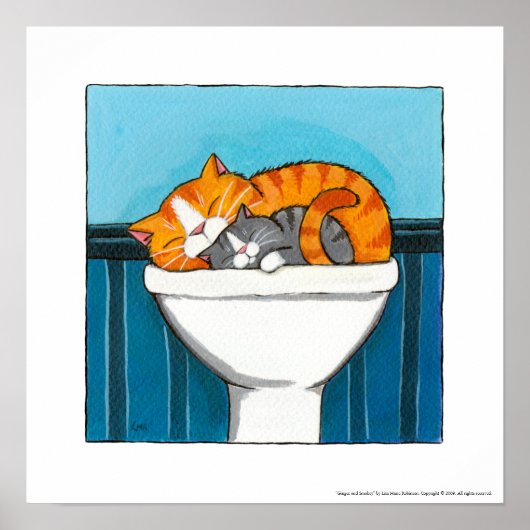 Ginger en Smokey - Whimsical Cat Art Print (Voorkant)