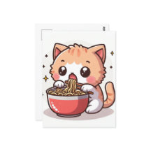 Ginger en witte kitten eten Ramen