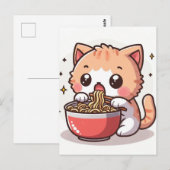 Ginger en witte kitten eten Ramen Briefkaart (Voorkant / Achterkant)