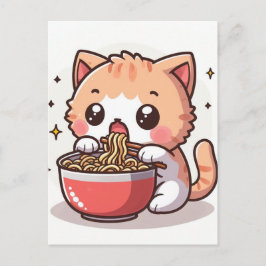 Ginger en witte kitten eten Ramen Briefkaart