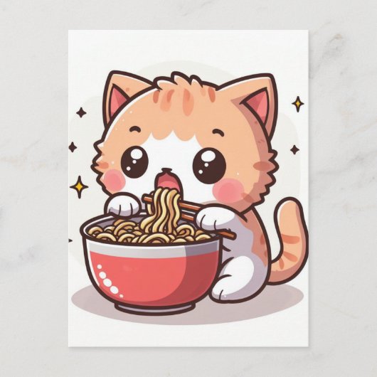 Ginger en witte kitten eten Ramen Briefkaart (Voorkant)
