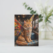 Ginger Fairy Cat Zit in een Train Briefkaart (Staand voorkant)