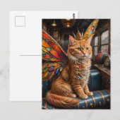 Ginger Fairy Cat Zit in een Train Briefkaart (Voorkant / Achterkant)