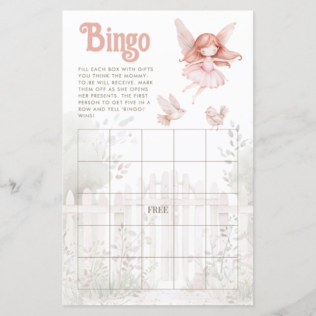 Ginger Fairy Girl Baby shower Bingo Blad (Voorkant)