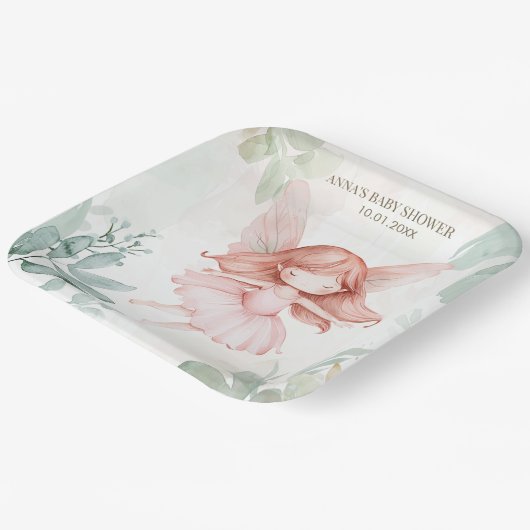 Ginger Fairy Girl Baby shower Papieren Bordje (Gebogen)