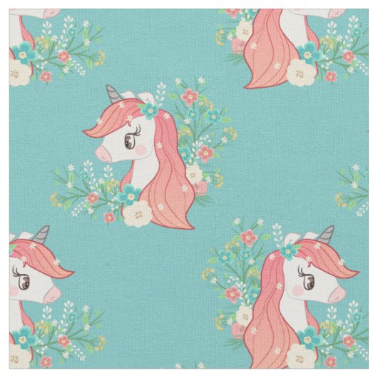 Ginger Floral Unicorn Patroon Stof (Close Up)