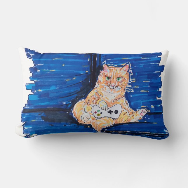 Ginger Gamer Cat Kussen (Voorkant)