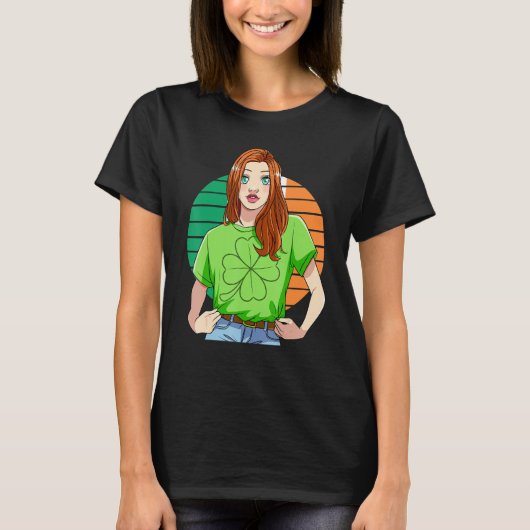 Ginger Girl Leprechaun St Patricks Day C Leaf T-shirt (Voorkant)