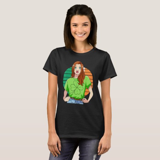 Ginger Girl Leprechaun St Patricks Day C Leaf T-shirt (Voorkant volledig)