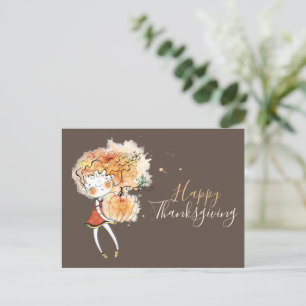Ginger Girl met Pumpkin Thanksgiving Briefkaart