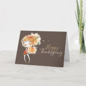 Ginger Girl met Thanksgiving pompoen Kaart (Voorkant)