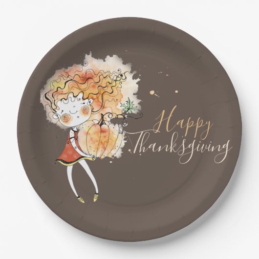 Ginger Girl met Thanksgiving pompoen Papieren Bordje (Voorkant)