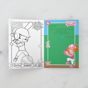 Ginger Girls Softbal Kleurplaat Gelukkige Verjaard Kaart