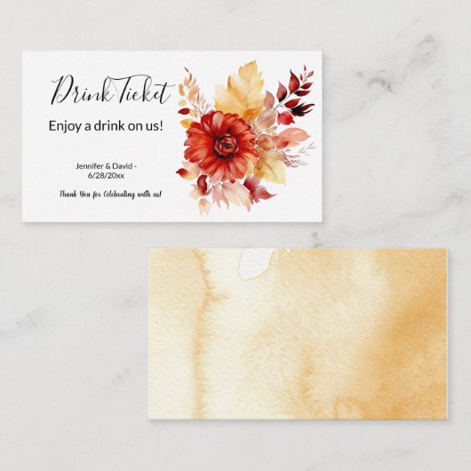 Ginger Herfst Bloemen Drink Ticket Behuizing Kaart (Voorkant / Achterkant)