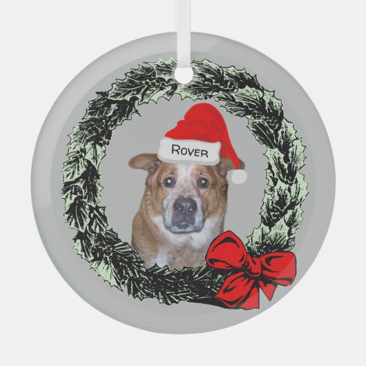 Ginger Hond in Santa Hoed binnen Kerstkrans Glas Ornament (Voorkant)
