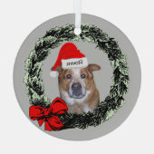 Ginger Hond in Santa Hoed binnen Kerstkrans Glas Ornament (Achterkant)