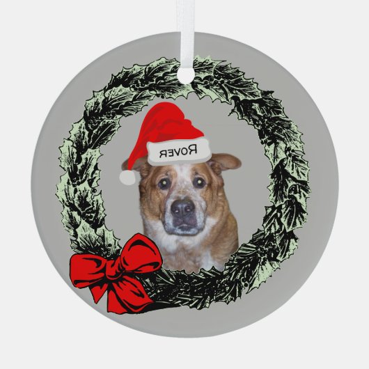 Ginger Hond in Santa Hoed binnen Kerstkrans Glas Ornament (Achterkant)