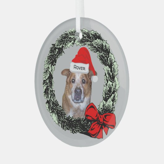 Ginger Hond in Santa Hoed binnen Kerstkrans Glas Ornament (Voorkant links)