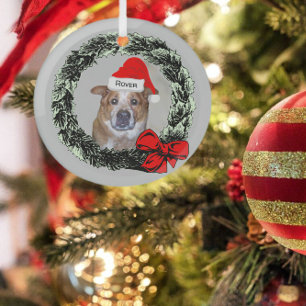 Ginger Hond in Santa Hoed binnen Kerstkrans Glas Ornament
