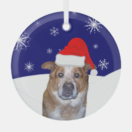 Ginger Hond in Santa Hoed met Sneeuwrijke Heuvels Glas Ornament