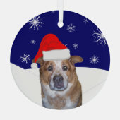 Ginger Hond in Santa Hoed met Sneeuwrijke Heuvels Glas Ornament (Achterkant)