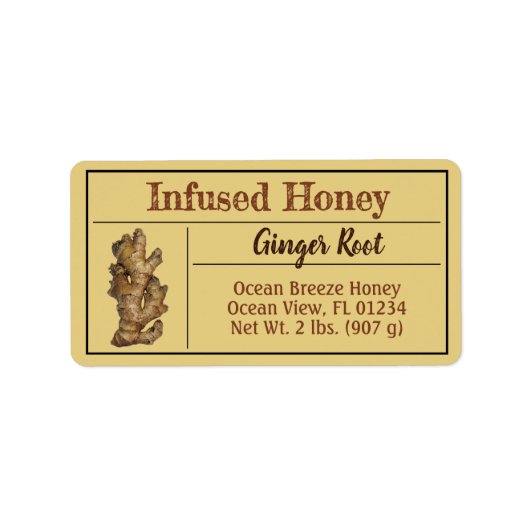 Ginger Infused Honey Light Amber Jar Etiket (Voorkant)