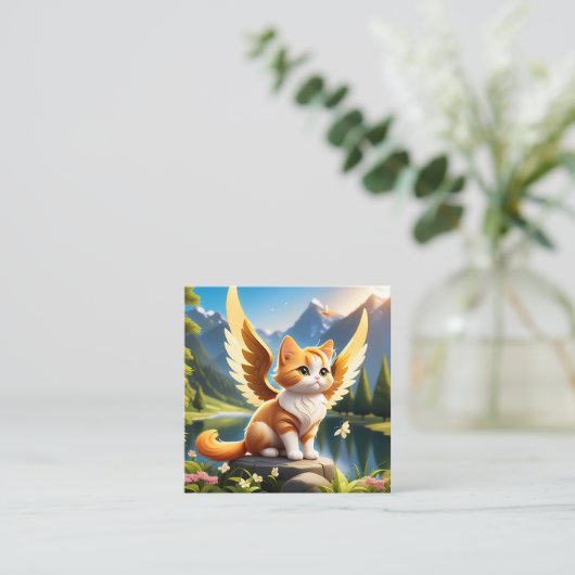 Ginger is een mooie engelkat met vleugels. Zij hee Vierkante Visitekaartje (Staand voorkant)