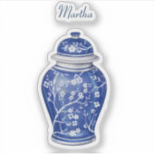 Ginger Jar Blue met naam Vinyl Sticker (Voorkant)