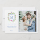 Ginger Jar & Christmas Berries Crest Monogram Kaart (Voorkant)