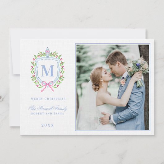 Ginger Jar & Christmas Berries Crest Monogram Kaart (Voorkant)