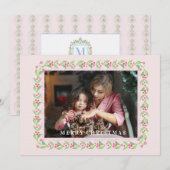 Ginger Jar & Christmas Berries Crest Monogram Kaart (Voorkant / Achterkant)