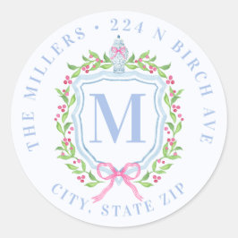 Ginger Jar & Christmas Berries Monogram Adres Ronde Sticker