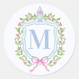Ginger Jar & Christmas Berries Monogram Ronde Sticker
