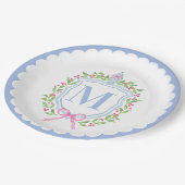 Ginger Jar & Christmas Berries Monogram Scalloped Papieren Bordje (Gekanteld)