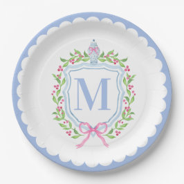 Ginger Jar & Christmas Berries Monogram Scalloped Papieren Bordje